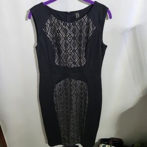 Vfshow Elegant Black & Cream Sleeveless Dress w/ Lace And Dual Zippers, Size Lg